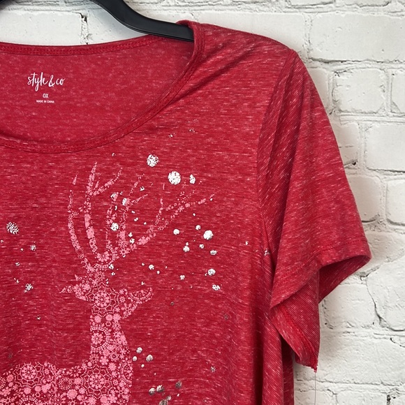 0X 1X Style & Co Reindeer Holiday Graphic Tee Christmas Top Plus Size - Picture 3 of 5